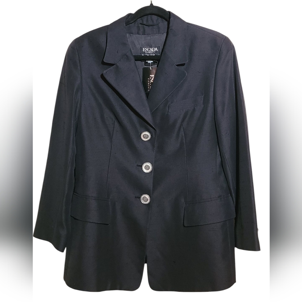 Escada NWT Black Blazer Classic Formal Jacket Silk & Cotton